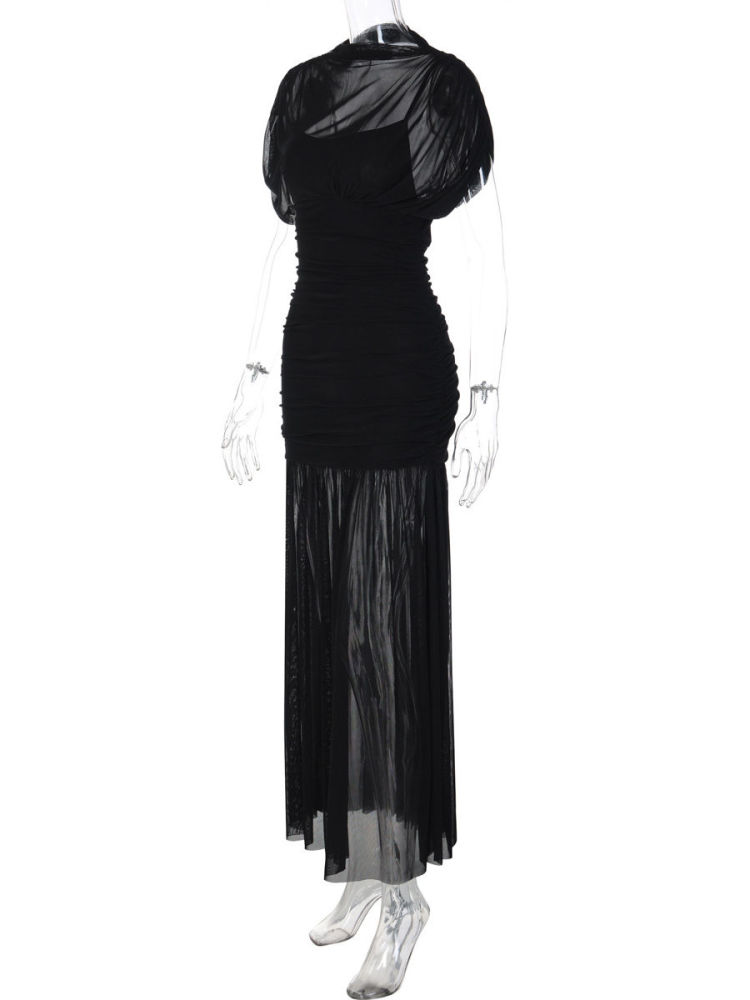 TWOTWINSTYLE Round Neck Tunic Patchwork Mesh Vintage Dress