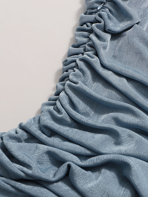TWOTWINSTYLE Solid Round Neck Patchwork Lace Up Slimming Dress - BLUE