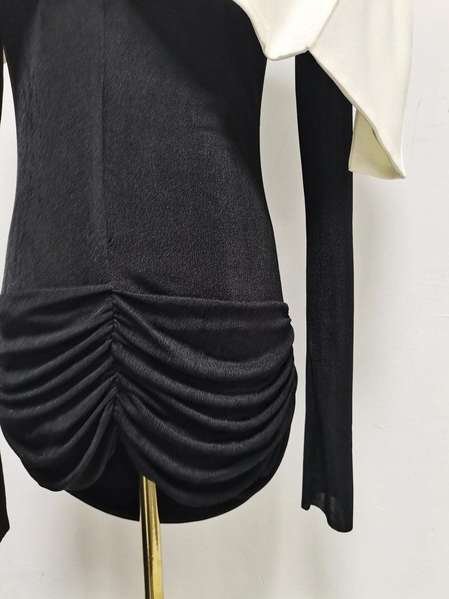TWOTWINSTYLE Hit Color Pleated Top Solid Casual Pants Two Piece Set