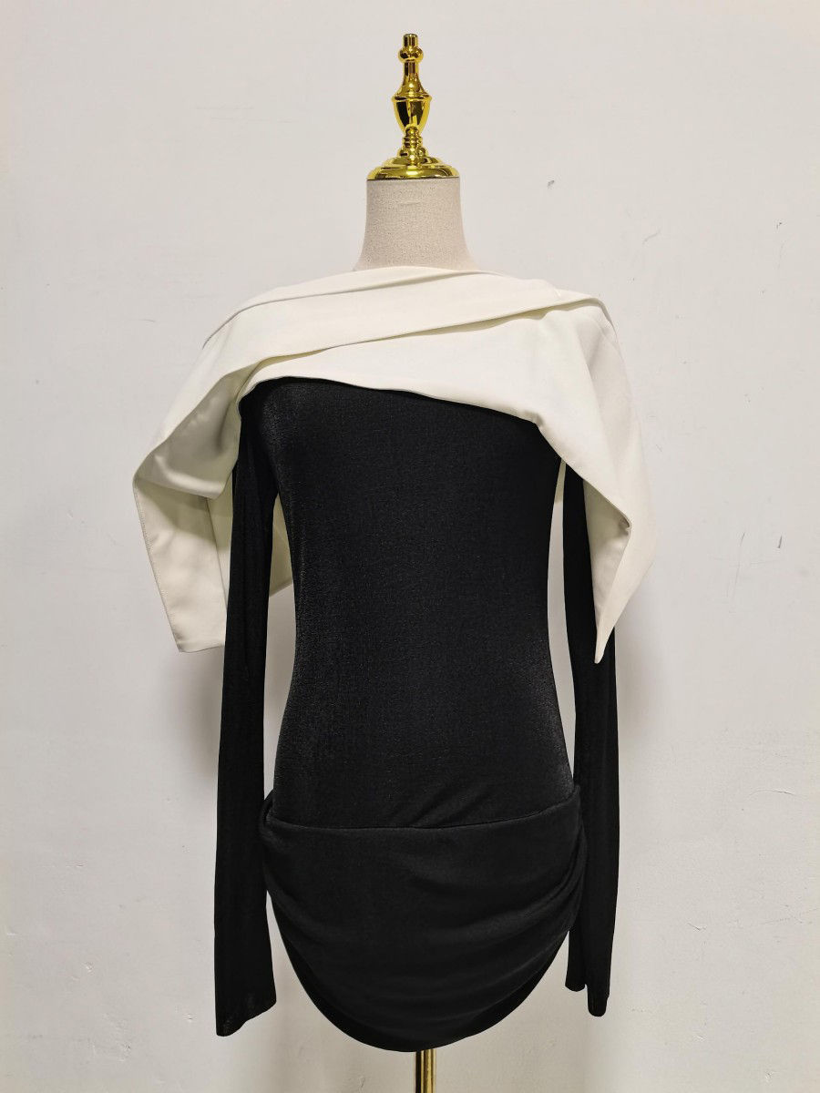 TWOTWINSTYLE Hit Color Pleated Top Solid Casual Pants Two Piece Set