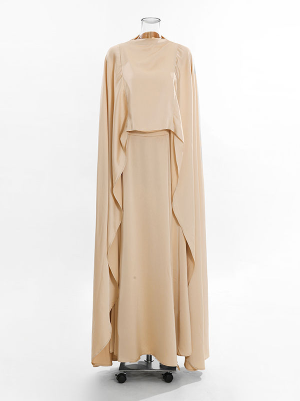 TWOTWINSTYLE Solid Cape Style Sleeveless Elegant Two Piece Set