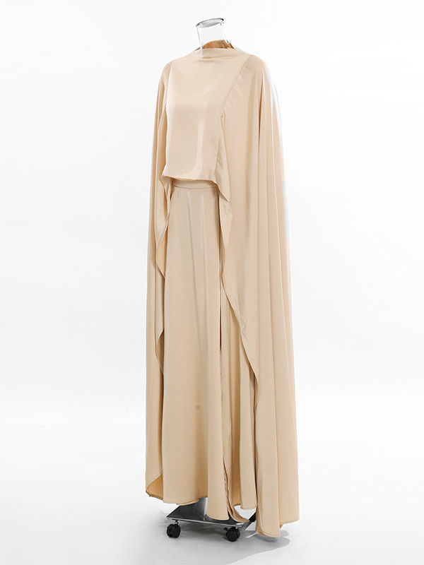 TWOTWINSTYLE Solid Cape Style Sleeveless Elegant Two Piece Set