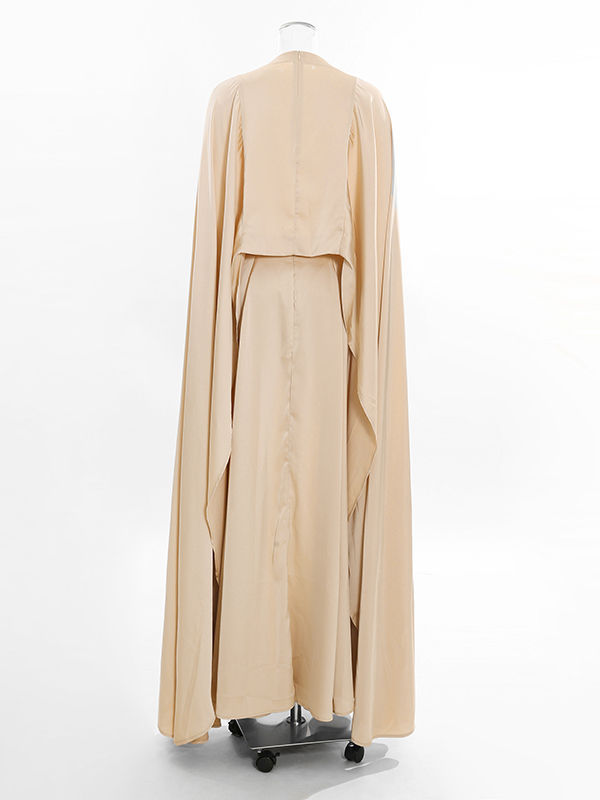 TWOTWINSTYLE Solid Cape Style Sleeveless Elegant Two Piece Set