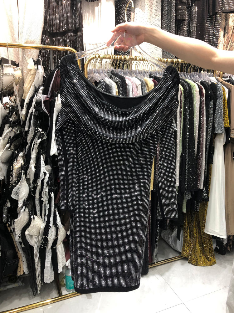 TWOTWINSTYLE Off Shoulder Patchwork Diamond Vintage Dress