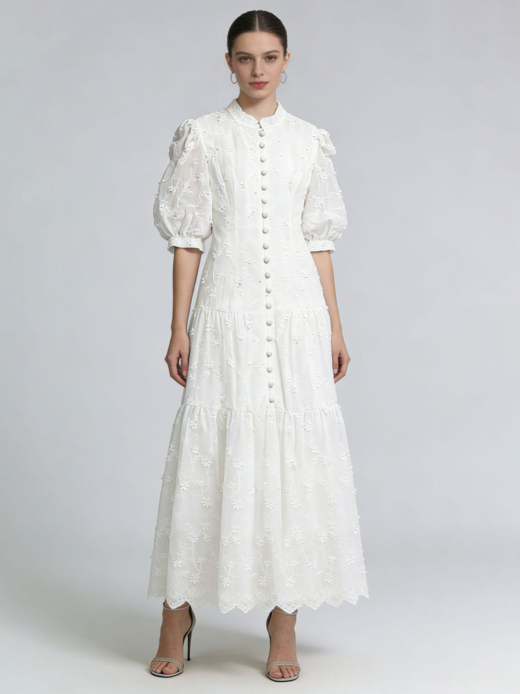 TWOTWINSTYLE Puff Sleeve Patchwork Single Breasted Fashion Dress