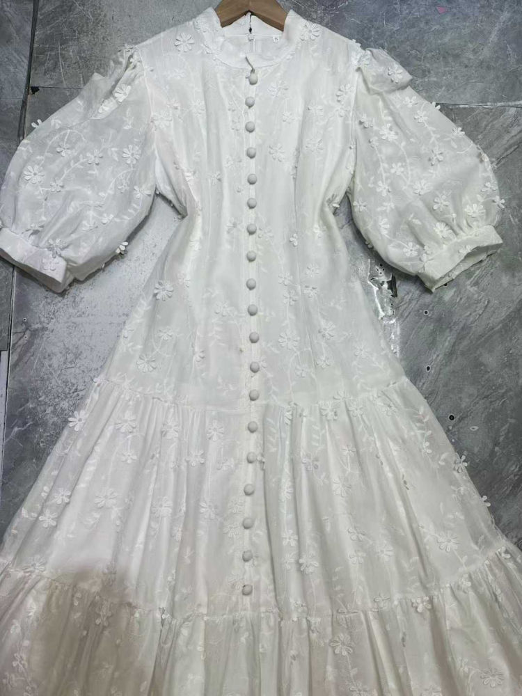 TWOTWINSTYLE Puff Sleeve Patchwork Single Breasted Fashion Dress