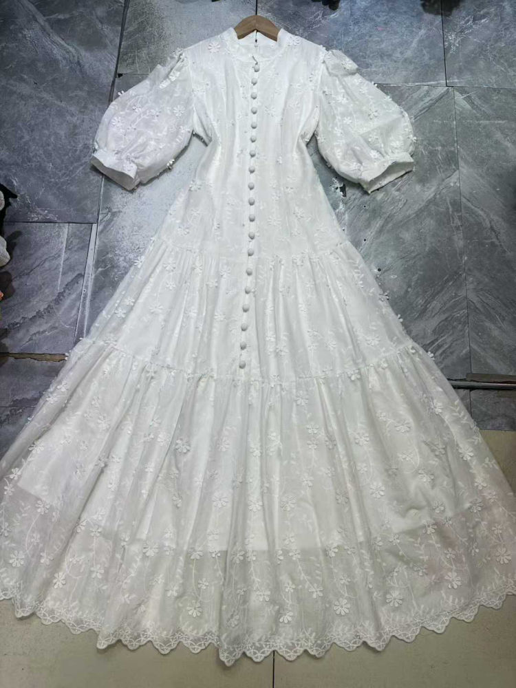 TWOTWINSTYLE Puff Sleeve Patchwork Single Breasted Fashion Dress
