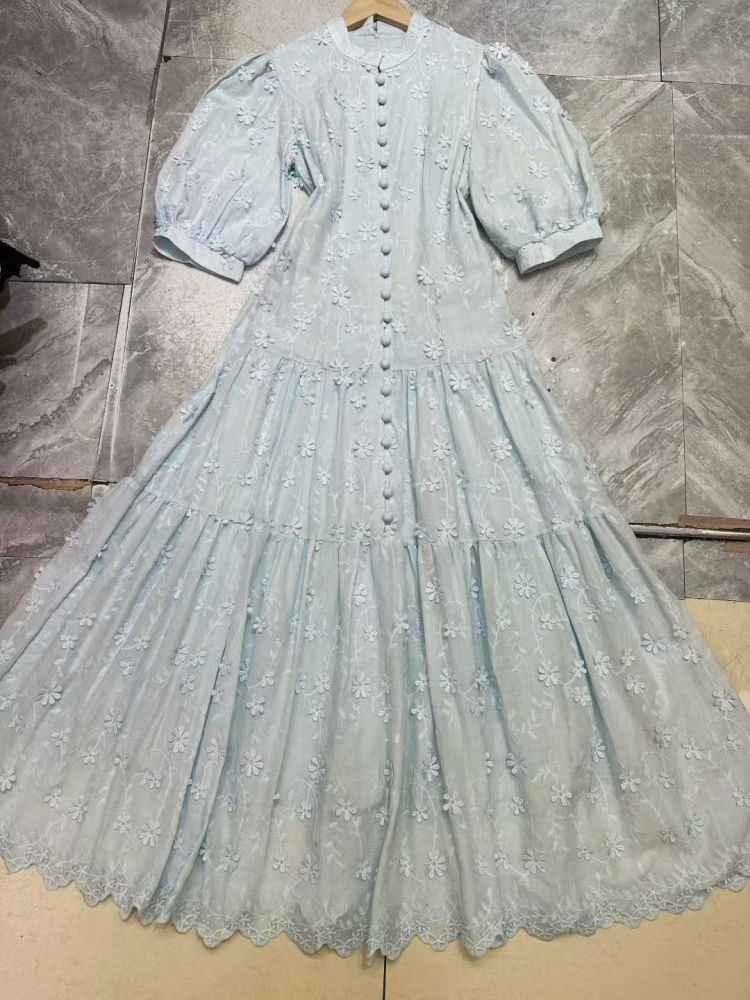 TWOTWINSTYLE Puff Sleeve Patchwork Single Breasted Fashion Dress