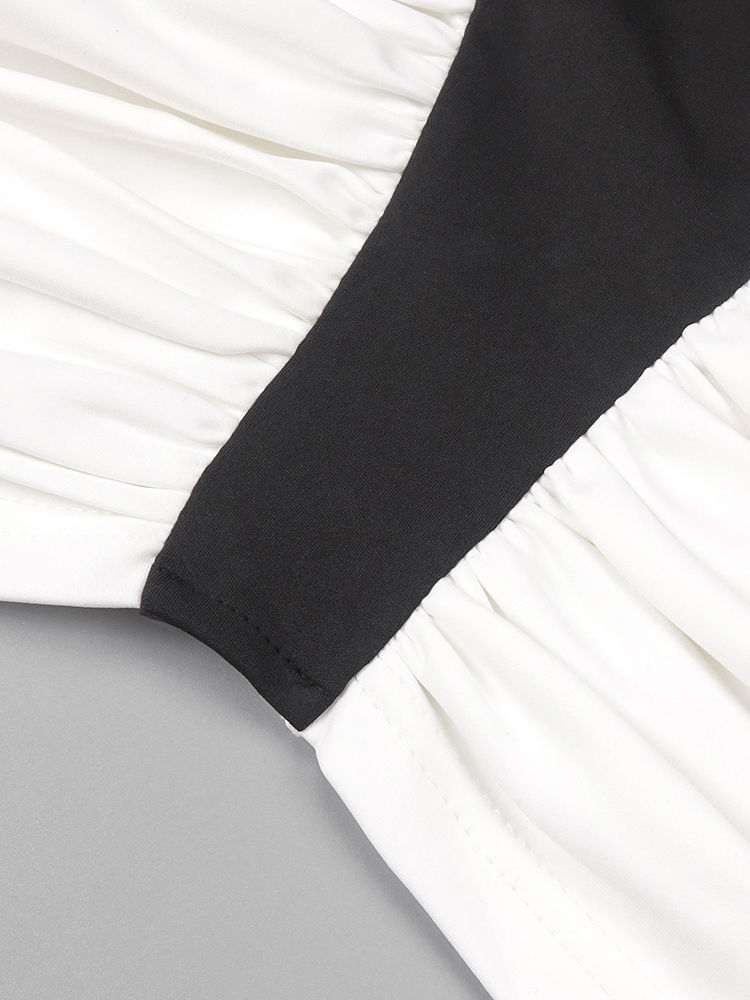 TWOTWINSTYLE Round Neck Hit Color Ruched Elegant Dress