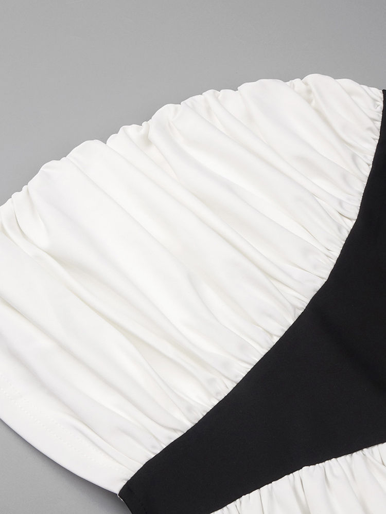 TWOTWINSTYLE Round Neck Hit Color Ruched Elegant Dress