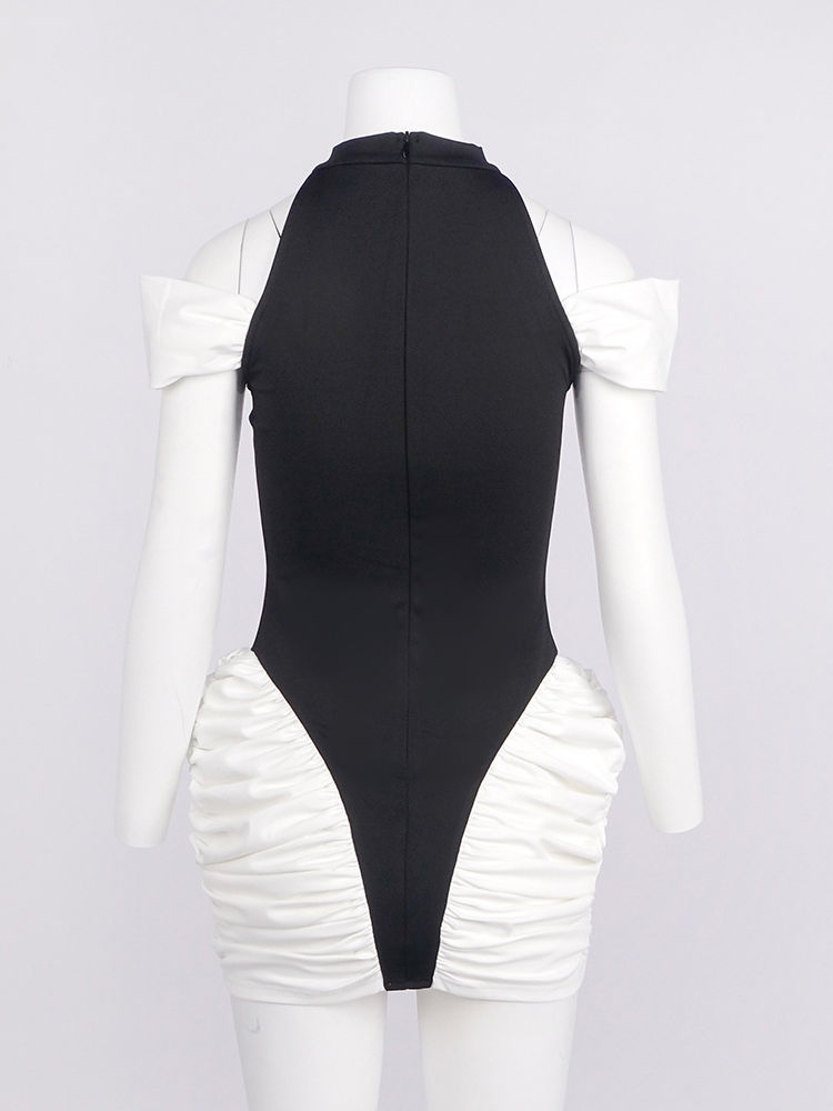 TWOTWINSTYLE Round Neck Hit Color Ruched Elegant Dress