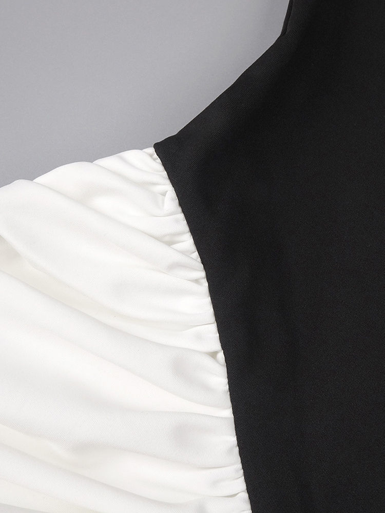 TWOTWINSTYLE Round Neck Hit Color Ruched Elegant Dress