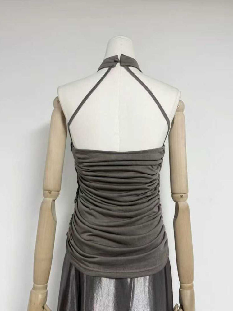 TWOTWINSTYLE Round Neck Off Shoulder Ruched Vintage Dress