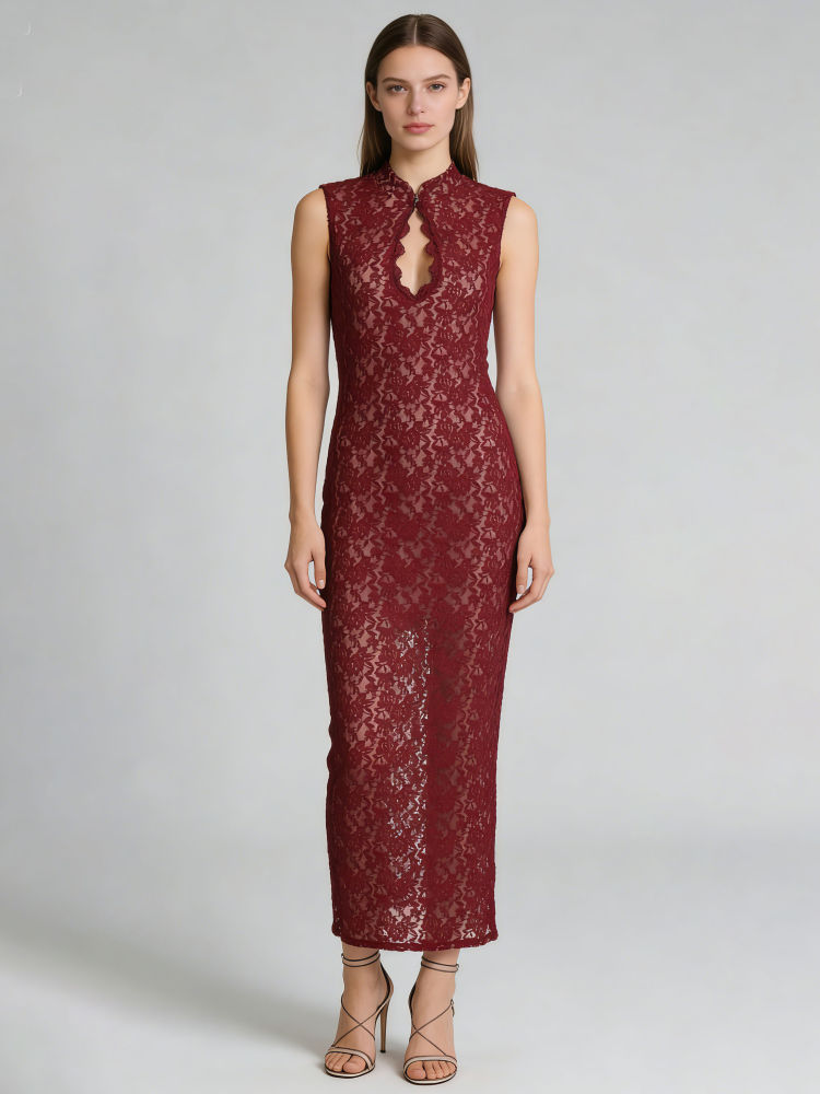 TWOTWINSTYLE Round Neck Sleeveles Hollow Out Elegant Dress