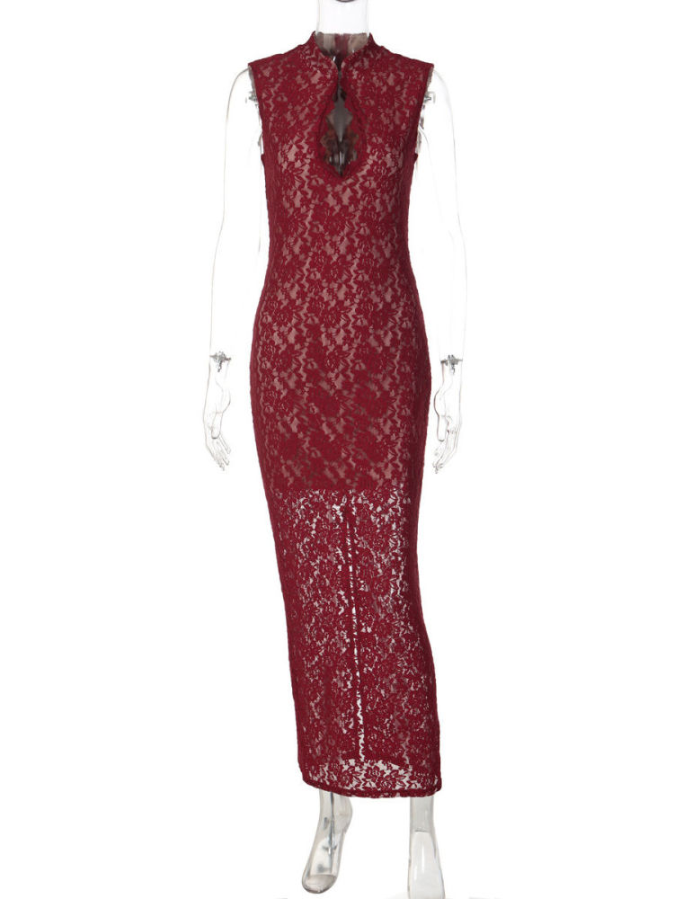 TWOTWINSTYLE Round Neck Sleeveles Hollow Out Elegant Dress