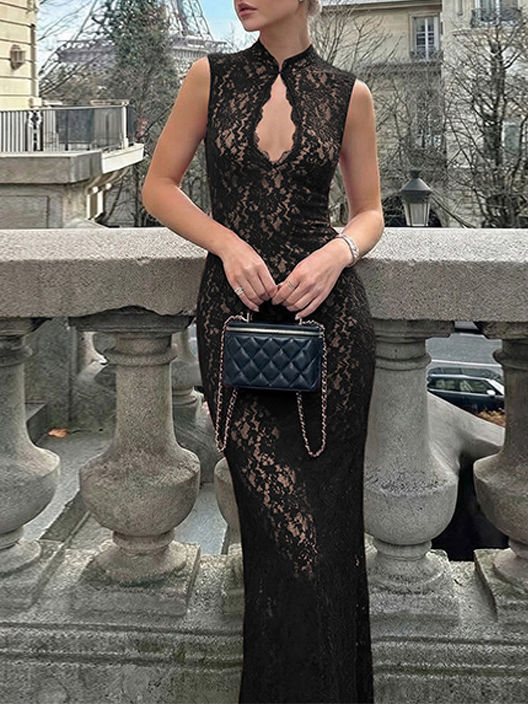 TWOTWINSTYLE Round Neck Sleeveles Hollow Out Elegant Dress