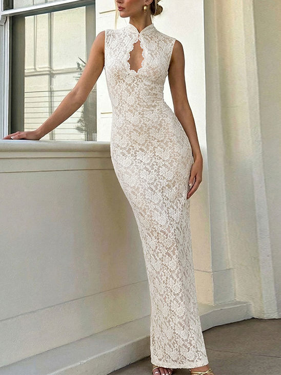 TWOTWINSTYLE Round Neck Sleeveles Hollow Out Elegant Dress