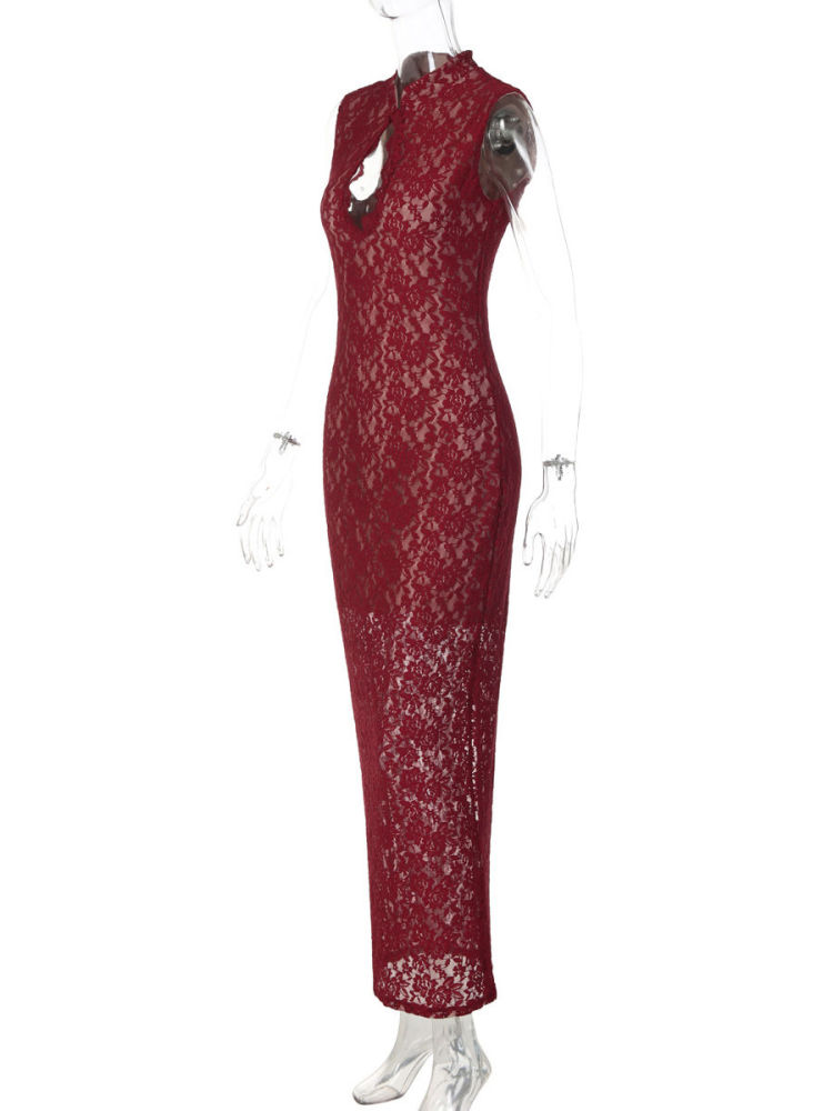 TWOTWINSTYLE Round Neck Sleeveles Hollow Out Elegant Dress