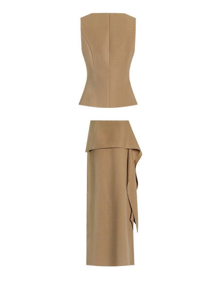 TWOTWINSTYLE Sleeveless Single Breasted Top Spliced Ruffles Skirt Fashion Set
