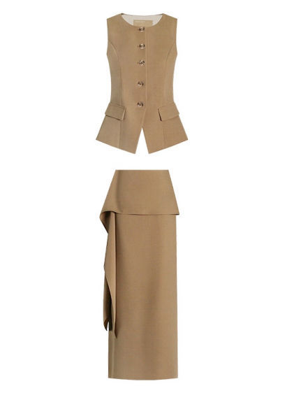 TWOTWINSTYLE Sleeveless Single Breasted Top Spliced Ruffles Skirt Fashion Set