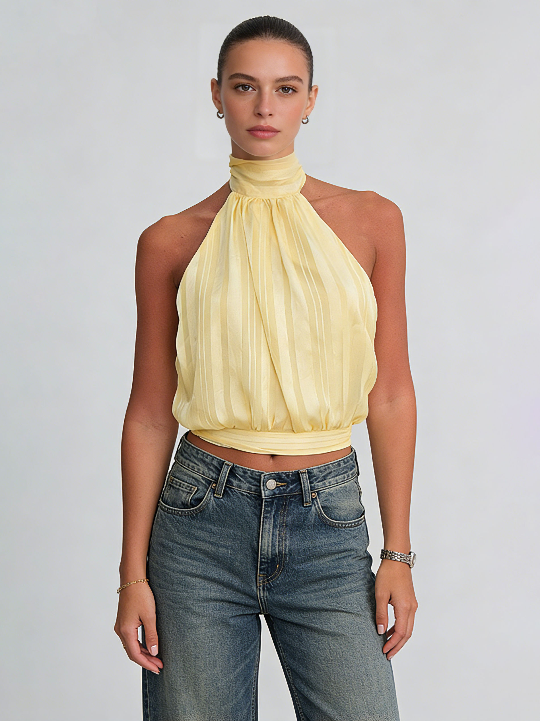 TWOTWINSTYLE Solid Stand Collar Off Shoulder Sexy Vest