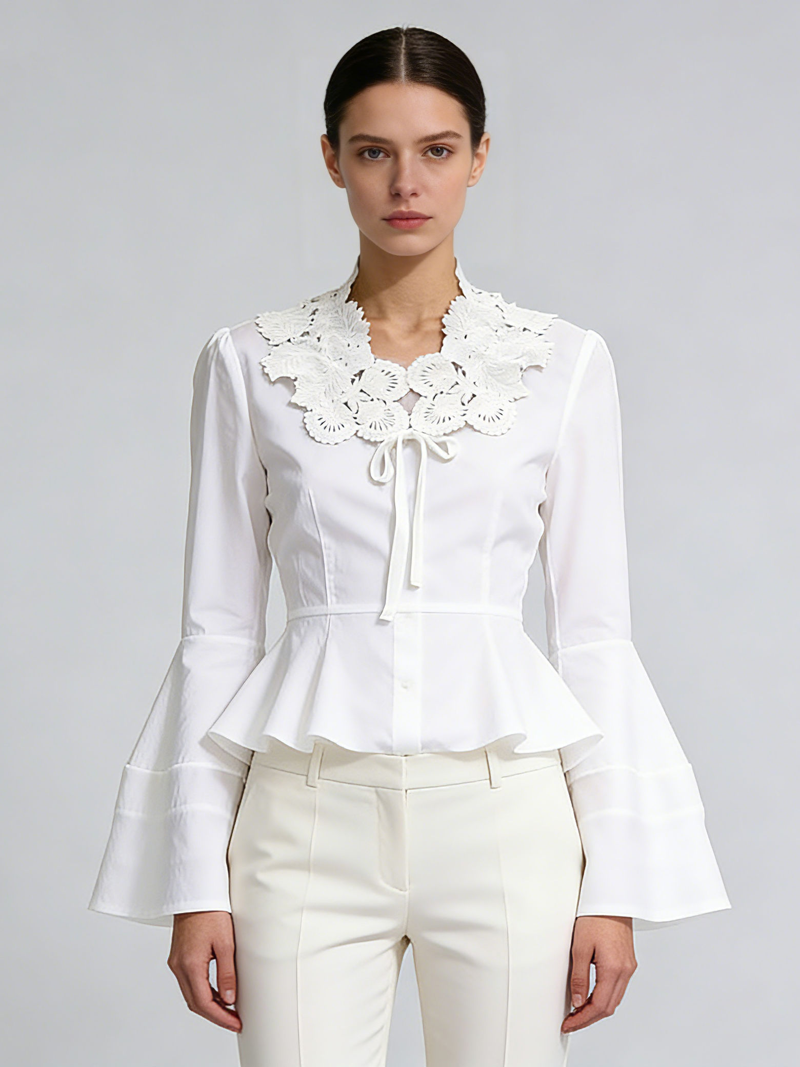TWOTWINSTYLE Stand Collar Bell Sleeve Tunic Fashion T shirt
