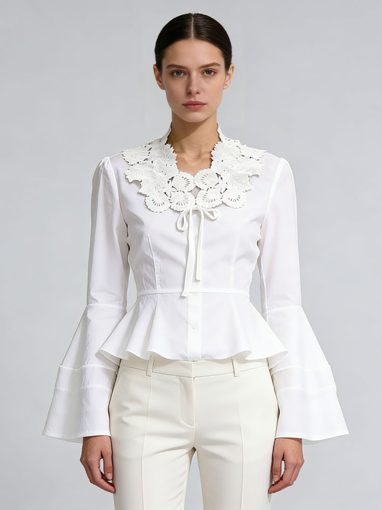 TWOTWINSTYLE Stand Collar Bell Sleeve Tunic Fashion T shirt