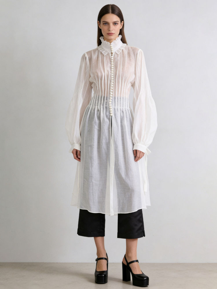 TWOTWINSTYLE Stand Collar Spliced Single Breasted Tunic Designer Dress