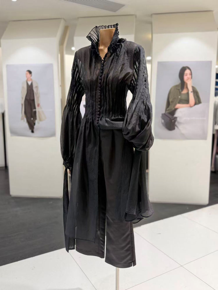 TWOTWINSTYLE Stand Collar Spliced Single Breasted Tunic Designer Dress