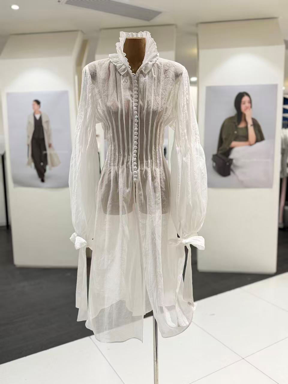 TWOTWINSTYLE Stand Collar Spliced Single Breasted Tunic Designer Dress