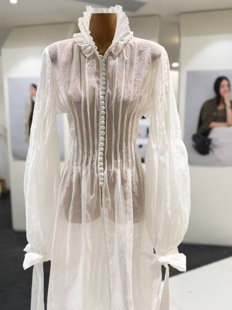 TWOTWINSTYLE Stand Collar Spliced Single Breasted Tunic Designer Dress