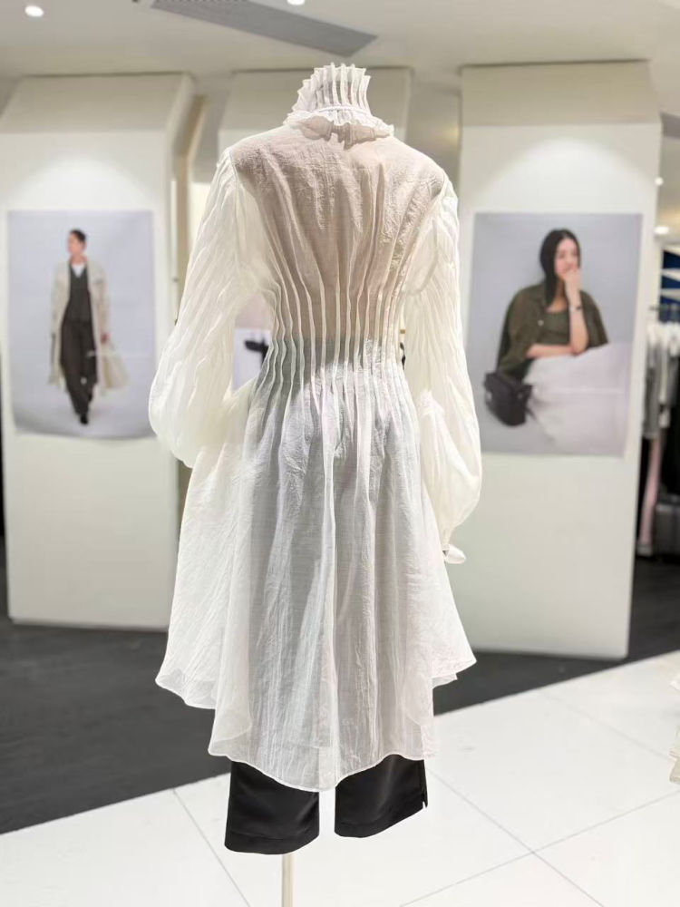 TWOTWINSTYLE Stand Collar Spliced Single Breasted Tunic Designer Dress