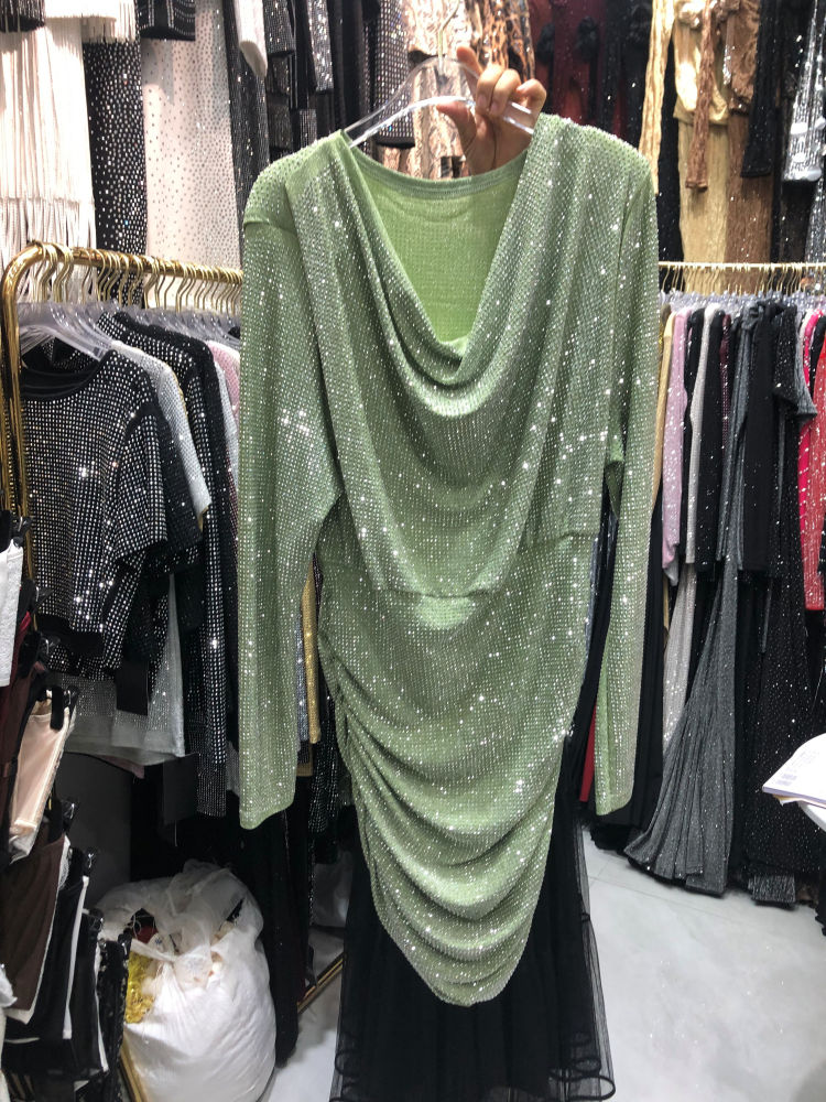 TWOTWINSTYLE V Neck Tunic Spliced Diamond Designer Dress
