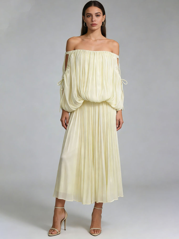 TWOTWINSTYLE Off Shoulder Lantern Sleeve Top Loose Skirt Fashion Dress
