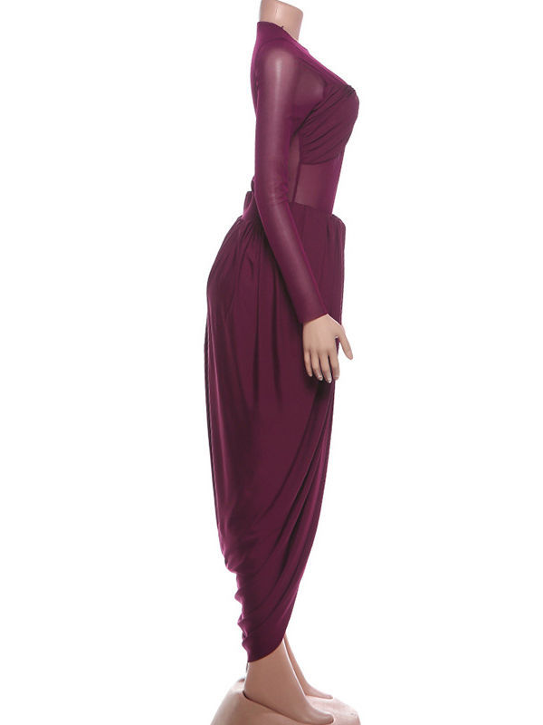 TWOTWINSTYLE Round Neck Long Sleeve Irregular Hem Vintage Dress