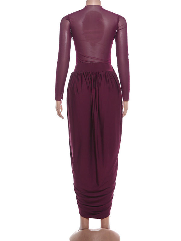 TWOTWINSTYLE Round Neck Long Sleeve Irregular Hem Vintage Dress