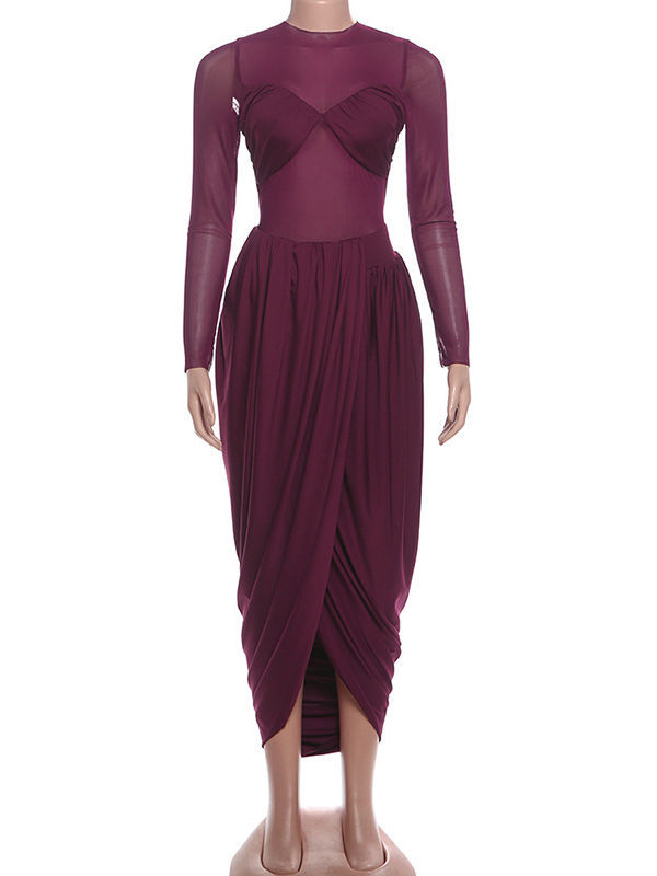 TWOTWINSTYLE Round Neck Long Sleeve Irregular Hem Vintage Dress