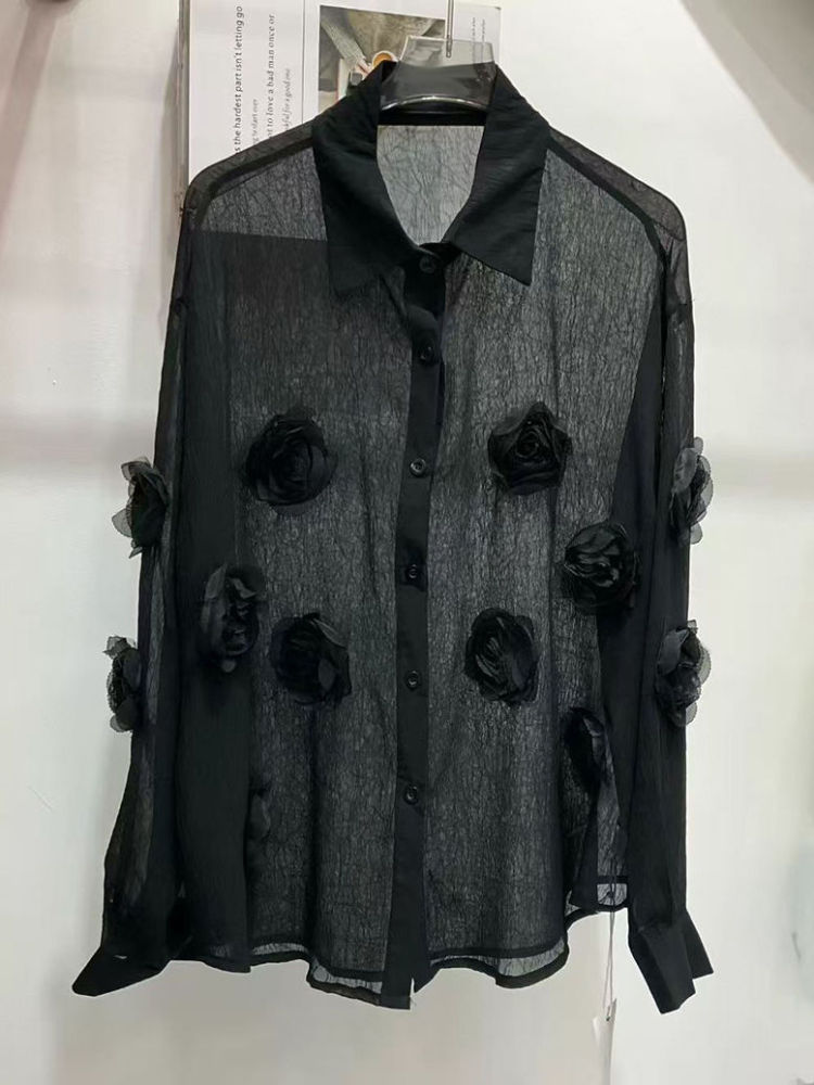 TWOTWINSTYLE Solid Lapel Patchwork 3D Flower Designer Shirt