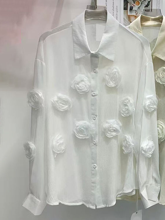 TWOTWINSTYLE Solid Lapel Patchwork 3D Flower Designer Shirt