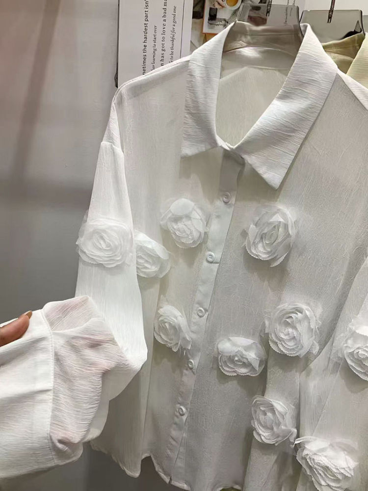 TWOTWINSTYLE Solid Lapel Patchwork 3D Flower Designer Shirt