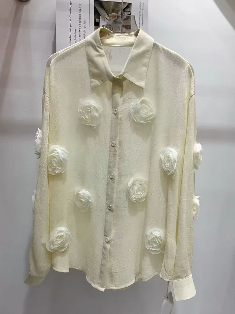 TWOTWINSTYLE Solid Lapel Patchwork 3D Flower Designer Shirt