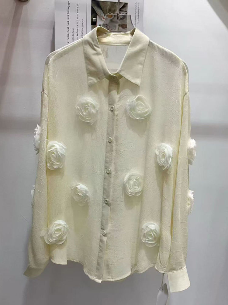 TWOTWINSTYLE Solid Lapel Patchwork 3D Flower Designer Shirt