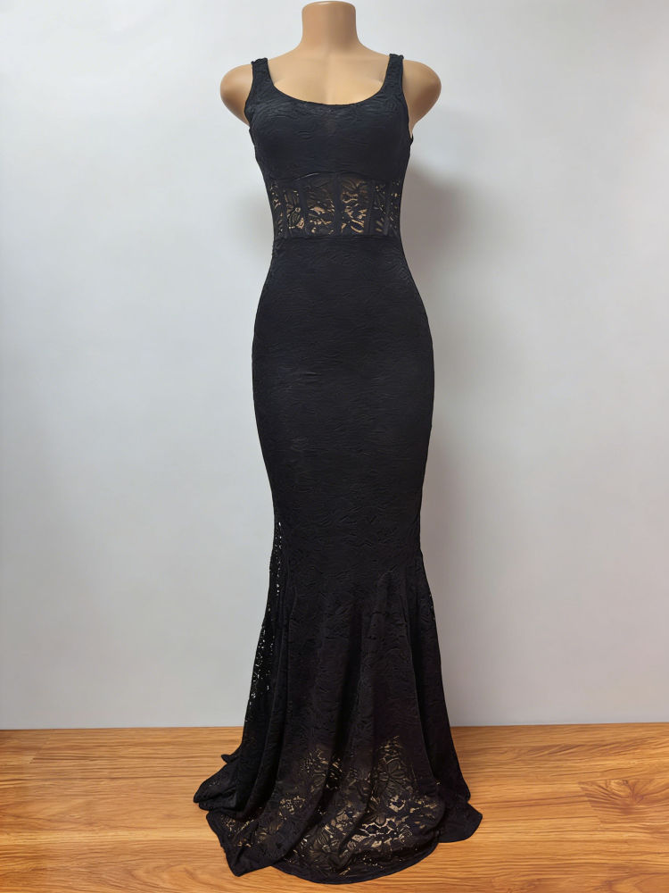 TWOTWINSTYLE Solid Sleeveles Tunic Spliced Lace Fashion Dress