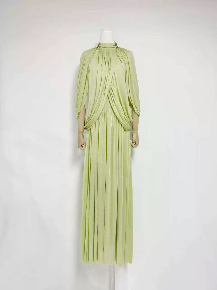TWOTWINSTYLE Solid Stand Collar Sleeveles Pleated Fashion Dress