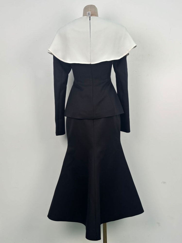 TWOTWINSTYLE V Neck Hit Color Tunic Top High Waist Skirt Elegant Dress