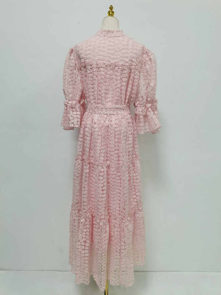 TWOTWINSTYLE V Neck Puff Sleeve High Waist Fashion Dress