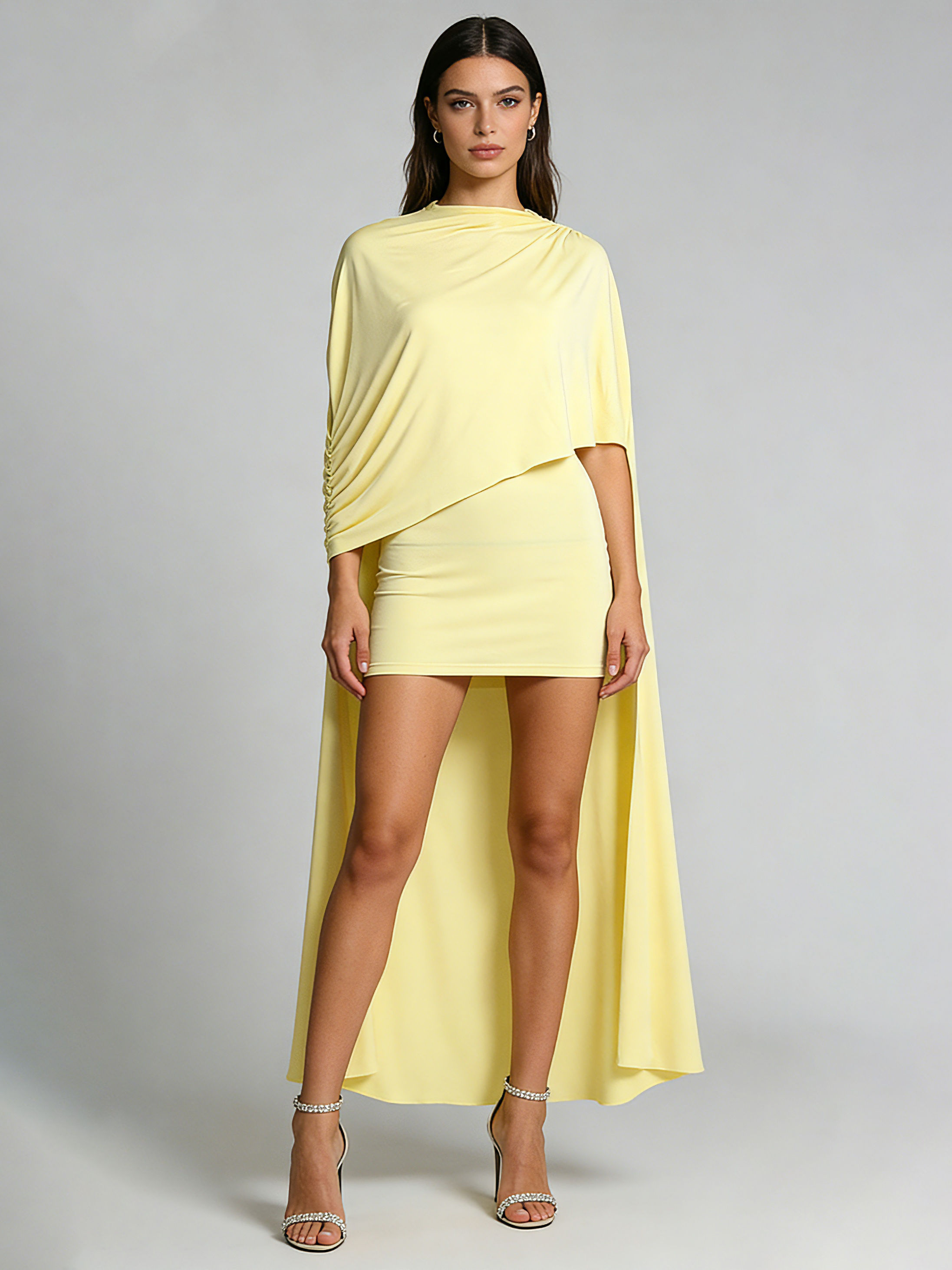 TWOTWINSTYLE Round Neck Solid Irregular Hem Elegant Dress