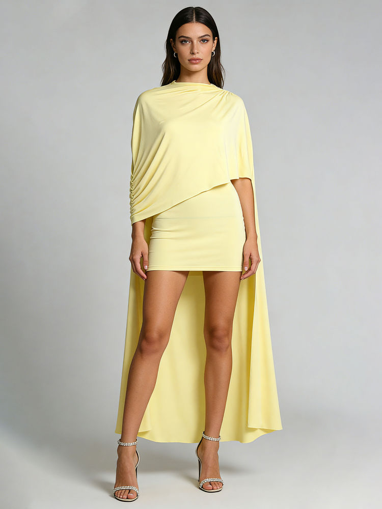 TWOTWINSTYLE Round Neck Solid Irregular Hem Elegant Dress