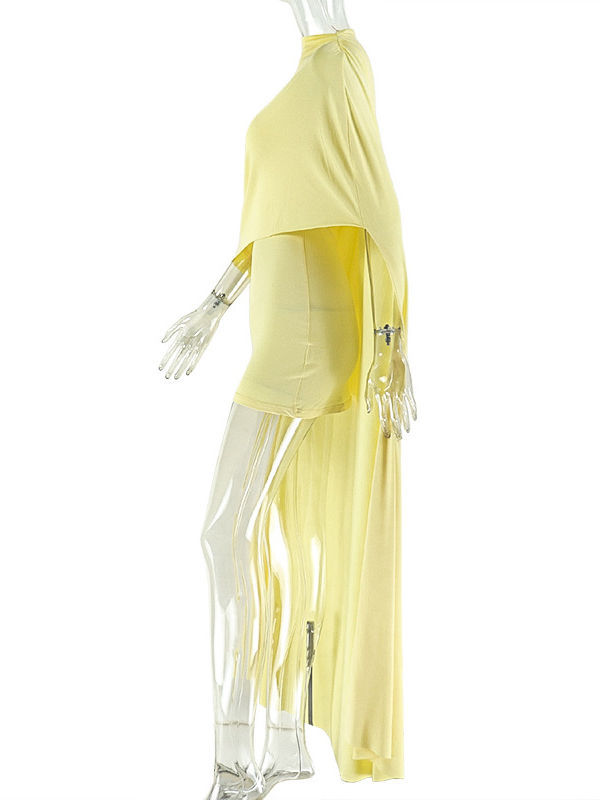 TWOTWINSTYLE Round Neck Solid Irregular Hem Elegant Dress
