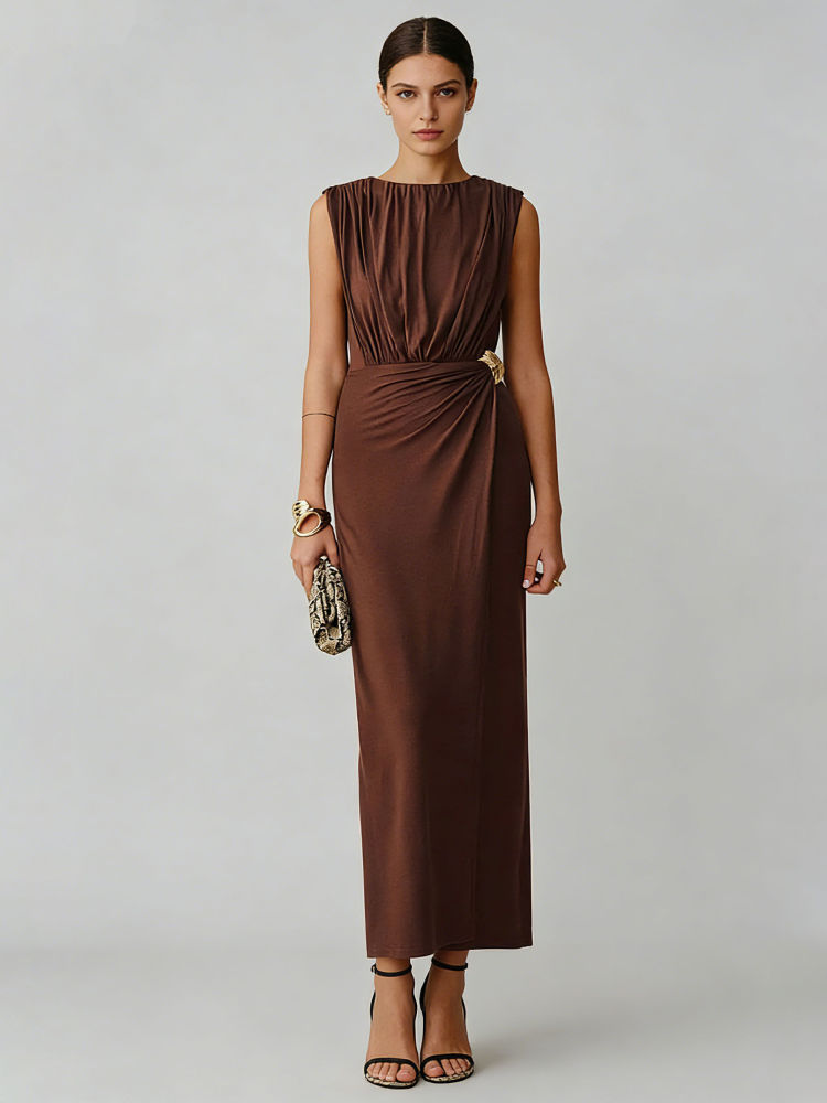 TWOTWINSTYLE Sleeveles Patchwork Metal Decoration Chic Dress